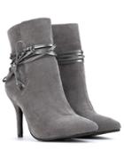 Romwe Grey Pointy Strappy Suede Stiletto Boots