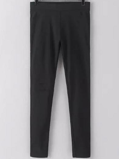 Romwe Pockets Ripped Denim Slim Pant