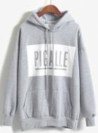 Romwe Hooded Pigalle Print Grey Sweatshirt