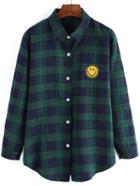 Romwe Plaid Smiley Face Patch Blouse