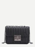 Romwe Black Woven Pu Flap Chain Bag