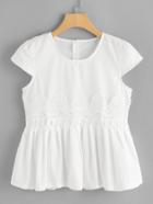 Romwe Contrast Lace Ruffle Hem Zip Up Back Blouse