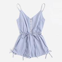 Romwe Plus Drawstring Striped Cami Romper