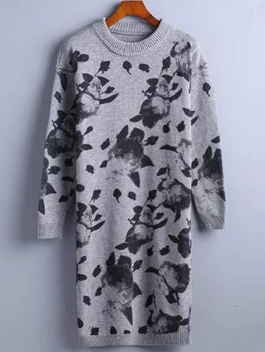 Romwe Grey Ink Panting Print Sweater Dress