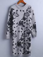 Romwe Grey Ink Panting Print Sweater Dress