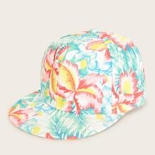 Romwe Guys Tropical Pattern Snap Cap