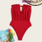 Romwe Frill Trim Ruched Tube One Piece Swimwear