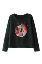 Romwe Various Cats Print Black Casual Sweatshirt