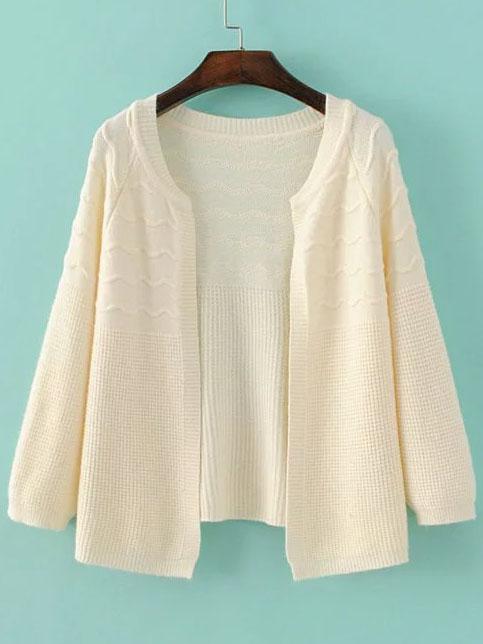Romwe Beige Raglan Sleeve Loose Fit Textured Sweater Coat