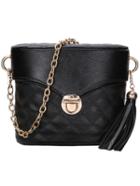 Romwe Tasselled Quilted  Chain Oval Bucket