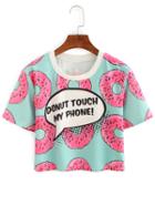 Romwe Contrast Neck Donut Print Crop T-shirt