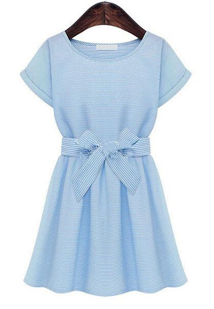 Romwe Short Sleeve With Bow Flare Dress
