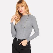 Romwe Button Detail Solid Jumper