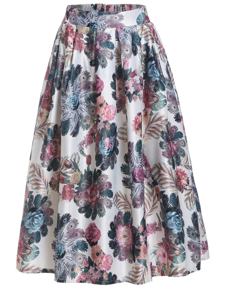 Romwe Elastic Waist Queling Print Skirt
