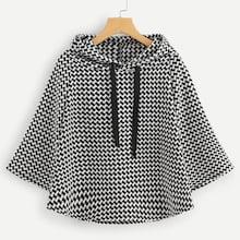 Romwe Houndstooth Print Capes Hooded Coat
