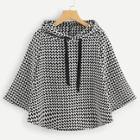 Romwe Houndstooth Print Capes Hooded Coat