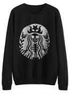 Romwe Black Printed Casual Sweatshirt