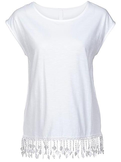 Romwe White Lace Fringe Trim T-shirt