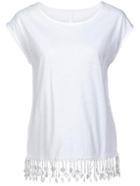 Romwe White Lace Fringe Trim T-shirt