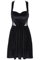 Romwe Mesh Pannel A-line Pleated Black Dress