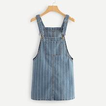 Romwe Striped Pocket Front Denim Overall Dress