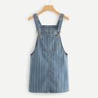 Romwe Striped Pocket Front Denim Overall Dress
