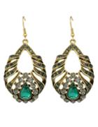 Romwe Green Rhinestone Drop Leaf Earrings