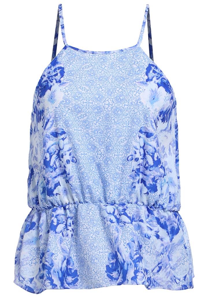 Romwe Spaghetti Strap Floral Ruffle Cami Top