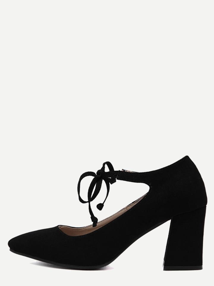 Romwe Black Faux Suede Mary Jane Lace Up Shoes