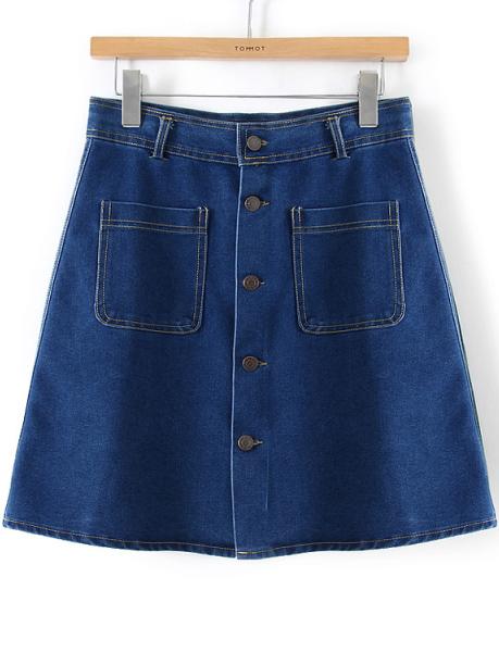 Romwe With Pockets Buttons Denim Skirt