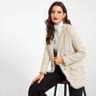 Romwe Fringe Hem Tweed Blazer