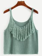 Romwe Green Knitted Fringe Cami Top