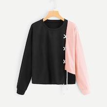 Romwe Lace Up Cut And Sew Sweatshirt