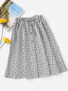 Romwe Checked Button Front Drawstring Waist Skirt