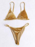 Romwe Gold Triangle Velvet Bikini Set