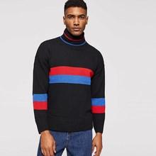 Romwe Men Color Block Striped High Neck Jumper