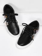 Romwe Rhinestone Flower Decorated Lace Up Sneakers