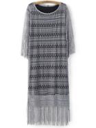 Romwe Grey Fringe Hem Lace Midi Dress With Long Tank