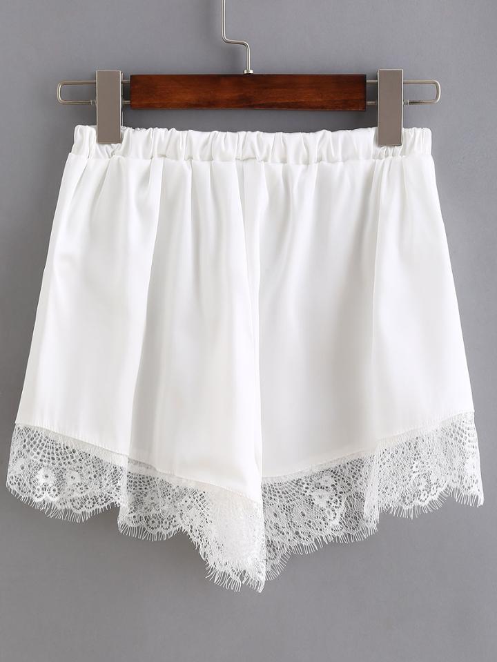 Romwe Elastic Waist Lace Hem Shorts