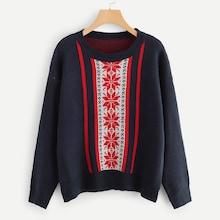 Romwe Floral Tape Front Striped Jumper
