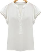 Romwe Ruffle V-neck White Blouse
