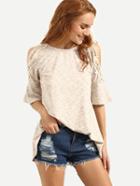 Romwe Apricot Cold Shoulder Half Sleeve T-shirt