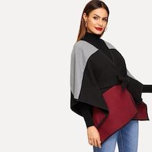 Romwe Cut-and-sew Self Belted Cape Coat