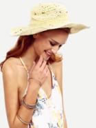 Romwe Beige Flower Pearl Decorated Large Brimmed Straw Hat