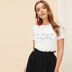 Romwe Slogan Print Solid Fitted Tee