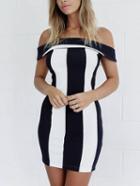 Romwe Off-the-shoulder Vertical Striped Sheath Dress