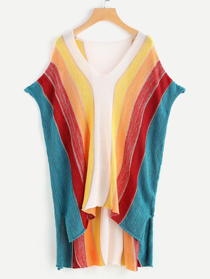 Romwe Color Block High Low Beach Cover Up