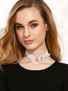 Romwe White Faux Leather Metal Buckle Choker Necklace