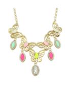 Romwe Colorful Stone Butterfly Necklace
