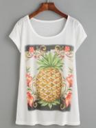 Romwe White Pineapple Print T-shirt